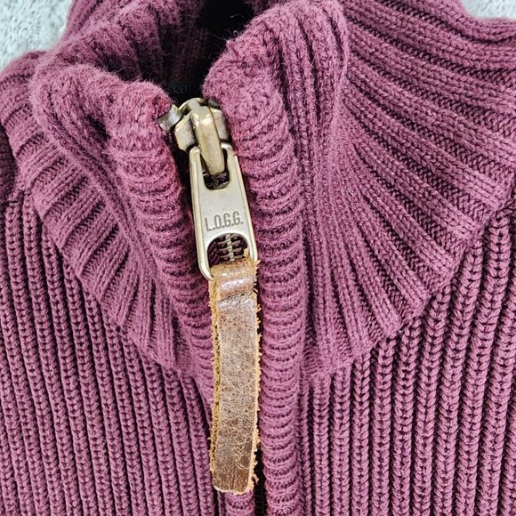 Mens H&M L.O.G.G. Burgundy Sweater Jacket Full Zip 100% Cotton Ribbed Knit L - Picture 6 of 12